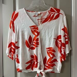 Elegant Red Leaf Print Blouse